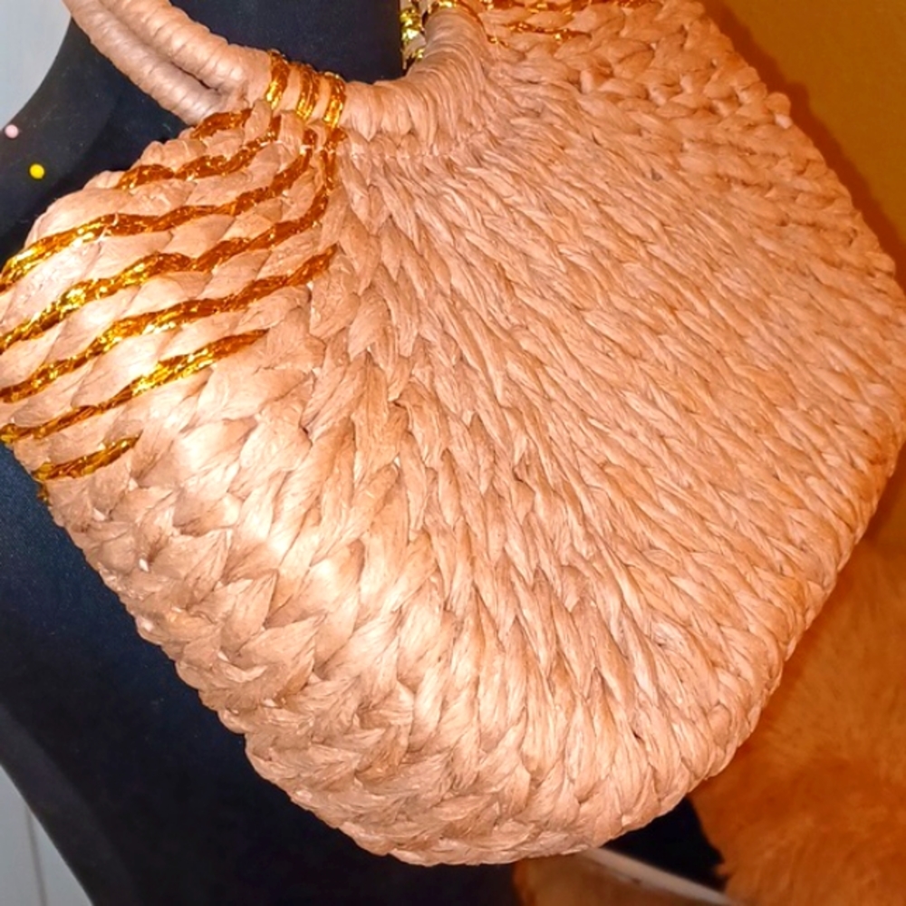 HUGE Blush Pink Woven Boho Tote Bag